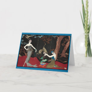 Art Deco Dame und Störche Feiertagskarte