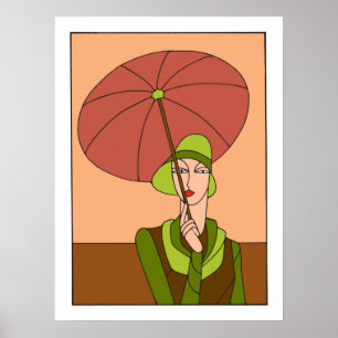 Art Deco-Damenmode der 1920er 1930er Jahre, rote V Poster
