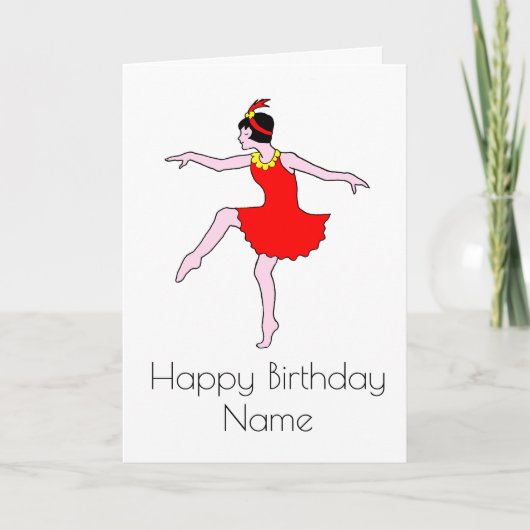 Art Deco Dancer Dancer Red Dress Birthday Karte (Vorderseite)