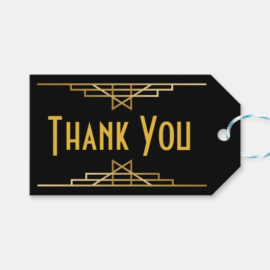 Art Deco Danke an Black & Gold Great Gatsby Party Geschenkanhänger (Vorderseite (Horizontal))