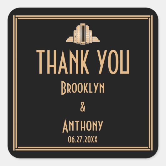 Art Deco danke dir Great Gatsby Wedding Stickers (Vorderseite)