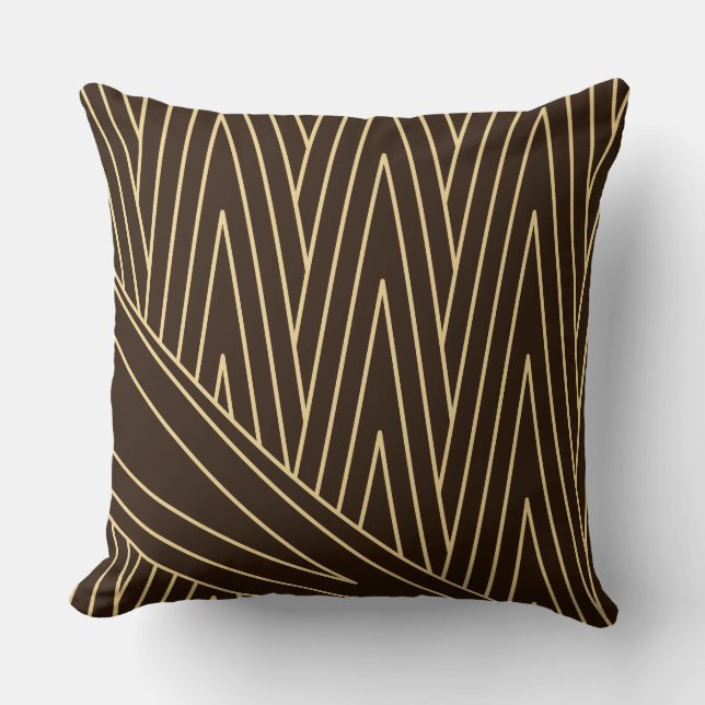Art Deco Dark Brown und Gold Throw Kissen (Vorderseite)