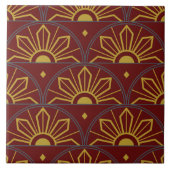 Art Deco Dark Red and Gold Sunflower Abstrakt Fliese (Vorderseite)