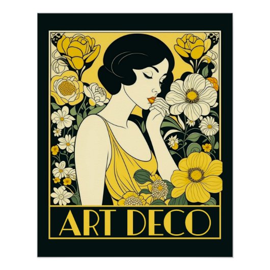 Art Deco Day Woman & Blume Poster (Vorderseite)