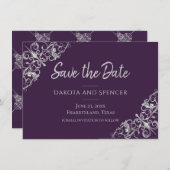 Art Deco Decadence | Lila und silber Filigree Save The Date (Vorne/Hinten)