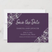 Art Deco Decadence | Lila und silber Filigree Save The Date (Vorderseite)
