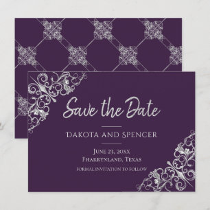 Art Deco Decadence   Lila und silber Filigree Save The Date
