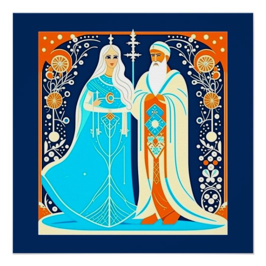 Art Deco Ded Moroz und Snow Maiden Poster (Vorderseite)