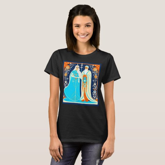 Art Deco Ded Moroz und Snow Maiden T-Shirt (Vorne ganz)