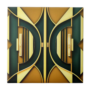 Art Deco Deep Emerald und Gold Tile Fliese