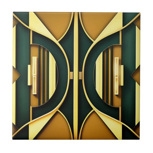 Art Deco Deep Emerald und Gold Tile Fliese (Vorderseite)