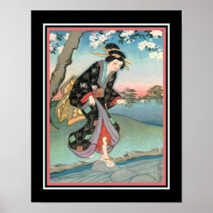 Art-Déco der 1930er Jahre "Geisha Crossing a Strea Poster