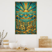 Art Deco Desert Sunset Poster - Geometric Saguaro  (Küche)