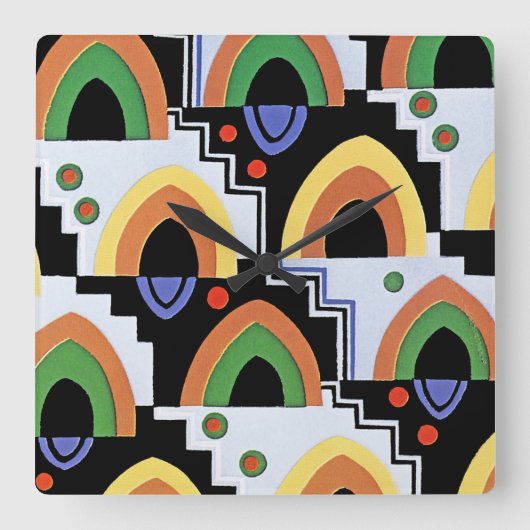 Art Deco Design #4 in Emporio Moffa Quadratische Wanduhr (Vorderseite)