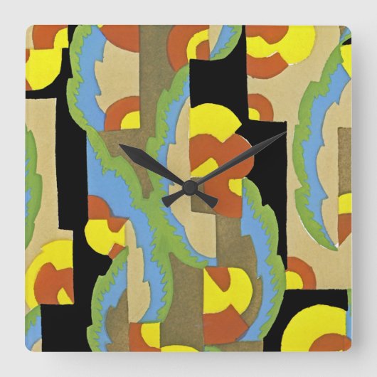 Art Deco Design #9 in Emporio Moffa Quadratische Wanduhr (Vorderseite)
