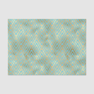 Art Deco Design, Aquamarin & Gold Diamond Muster Seidenpapier