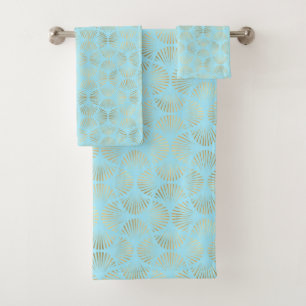 Art-Deco-Design, Aquamarin-Gold-Muster Badhandtuch Set