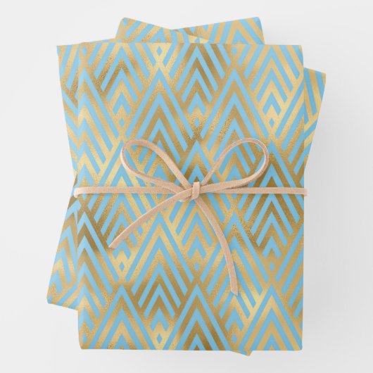Art-Deco-Design, Aquamarin-Gold-Muster Geschenkpapier Set (Beispiel)