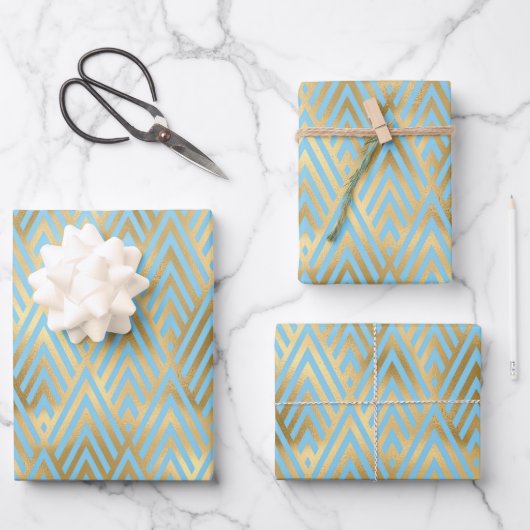 Art-Deco-Design, Aquamarin-Gold-Muster Geschenkpapier Set (Vorderseite)