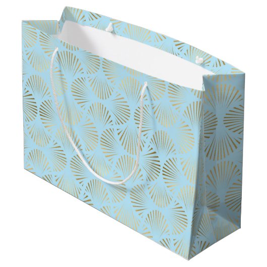 Art-Deco-Design, Aquamarin-Gold-Muster Große Geschenktüte (Rückseite Schrägansicht)