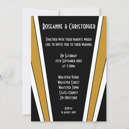 Art Deco Design Black and Gold Wedding Einladung (Vorderseite)