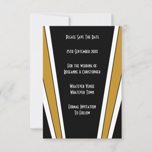 Art Deco Design Black and Gold Wedding Save The Date (Vorderseite)