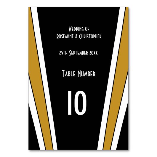 Art Deco Design Black and Gold Wedding Tischnummer (Vorderseite)