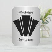 Art Deco Design Schwarz und Silber Hochzeit Einladung (Stehend Vorderseite)