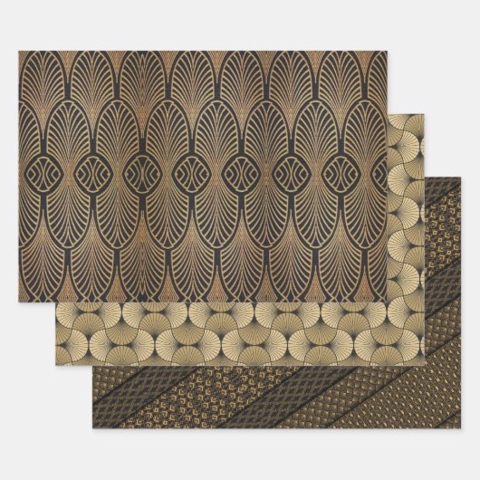 Art-Deco-Designs auf 3 Blättern 3 Geschenkartikel Geschenkpapier Set (Set)
