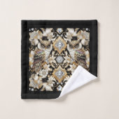 Art Deco Diamant-Eule Badhandtuch Set (Waschlappen)