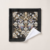 Art Deco Diamant-Eule Badhandtuch Set (Waschlappen)