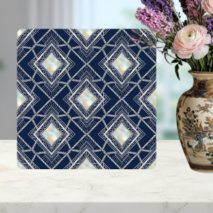 Art Deco Diamant Geometrisches Silber Navy Einlage Fliese