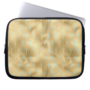 Art Deco Diamantmuster 2, Gold & Türkis Laptopschutzhülle