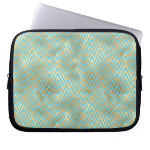 Art Deco Diamantmuster, Türkis und Gold Laptopschutzhülle