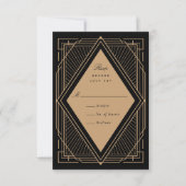 Art Deco Diamond Black and Gold RSVP Karte (Vorderseite)