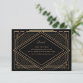 Art Deco Diamond Black and Gold Wedding Begleitkarte (Stehend Vorderseite)