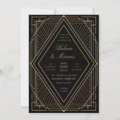 Art Deco Diamond Black and Gold Wedding Einladung (Vorderseite)