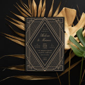 Art Deco Diamond Black and Gold Wedding Einladung