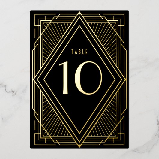Art Deco Diamond Black Gold Wedding Tischnummer (Vorderseite)