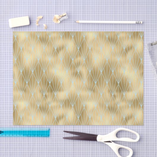 Art Deco Diamond Design, Gold & Aquamarin, Decoupa Seidenpapier (Handwerk)