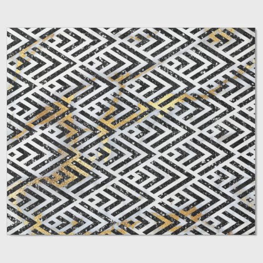 Art Deco Diamond Dreiecke Schwarz-weißer Marmor Geschenkpapier (Flach)