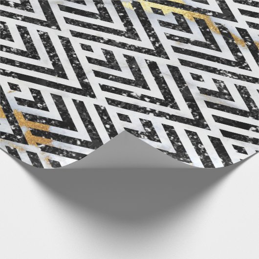 Art Deco Diamond Dreiecke Schwarz-weißer Marmor Geschenkpapier (Ecke)