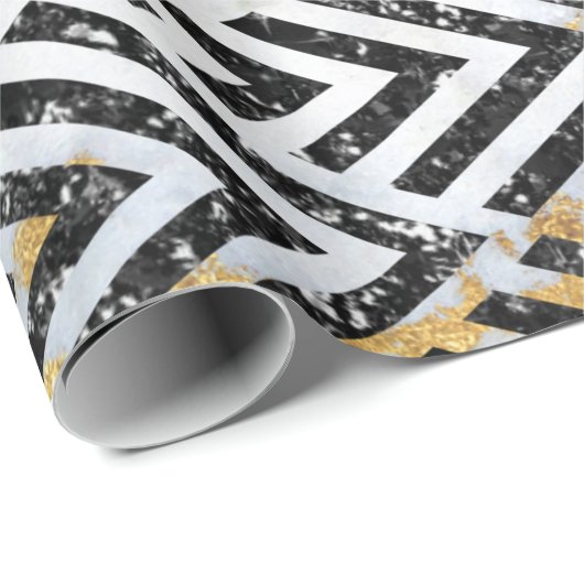 Art Deco Diamond Dreiecke Schwarz-weißer Marmor Geschenkpapier (Rolleneckpunkt)