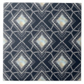 Art Deco Diamond Geometric Silver Navy Inlay Fliese (Vorderseite)