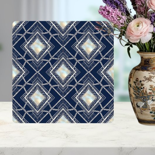 Art Deco Diamond Geometric Silver Navy Inlay Fliese