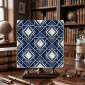 Art Deco Diamond Geometric Silver Navy Inlay Fliese