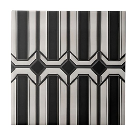 Art Deco Diamond Lines Tile Fliese (Vorderseite)