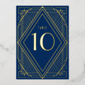 Art Deco Diamond Navy Gold Wedding Tischnummer (Vorderseite)