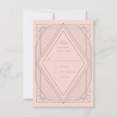 Art Deco Diamond Rosa Hochzeit RSVP Karte (Vorderseite)