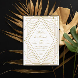Art Deco Diamond White and Gold Wedding Einladung